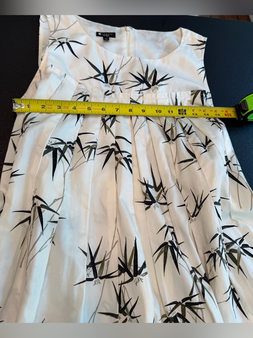 Talbots Ivory Midi Dress with Black Floral Print and Black Ribbon - Picture 10 of 13